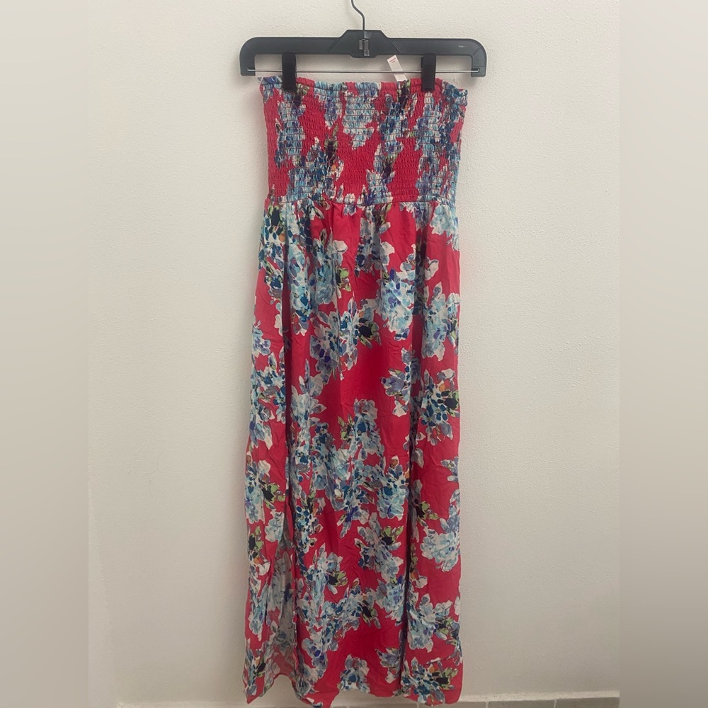 strapless, smocked-bodice maxi dress